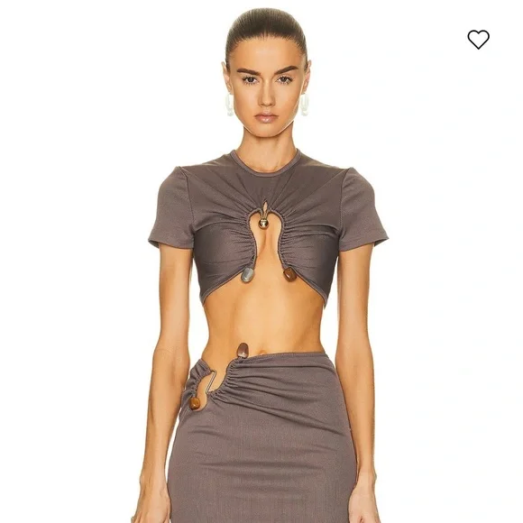 Christopher Esber Quartz Ruched Cropped T-Shirt - Picture 1 of 4